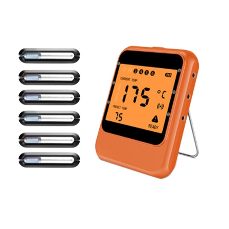 100m trådløs fjernbetjening 6 probe digital ovn køkken mad termometer: Orange