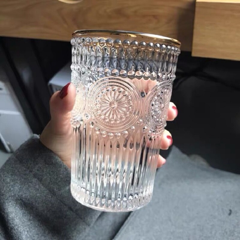 Retro europæisk stil præget mønster glas vand glas mælk juice dink glas vin kop 260ml 380ml gammelt glas