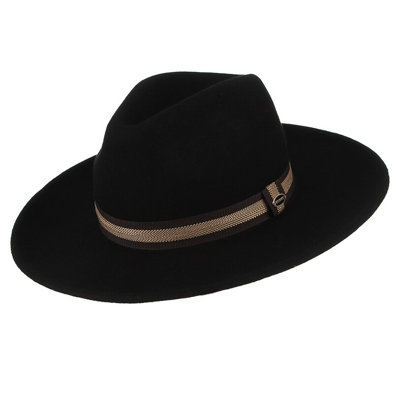Gemvie wide brim 100%  uldfilt mænd fedora hat med band panama stil vinter hat jazz cap til kvinder gentleman: Sort