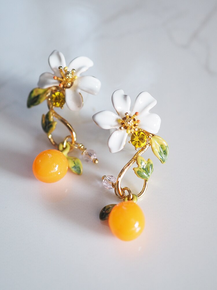 Romantisk søte oransje blomster perle ørering ring armbånd armbånd halskjede smykkesett for kvinner hvite blomster smykker: No2 øreringer