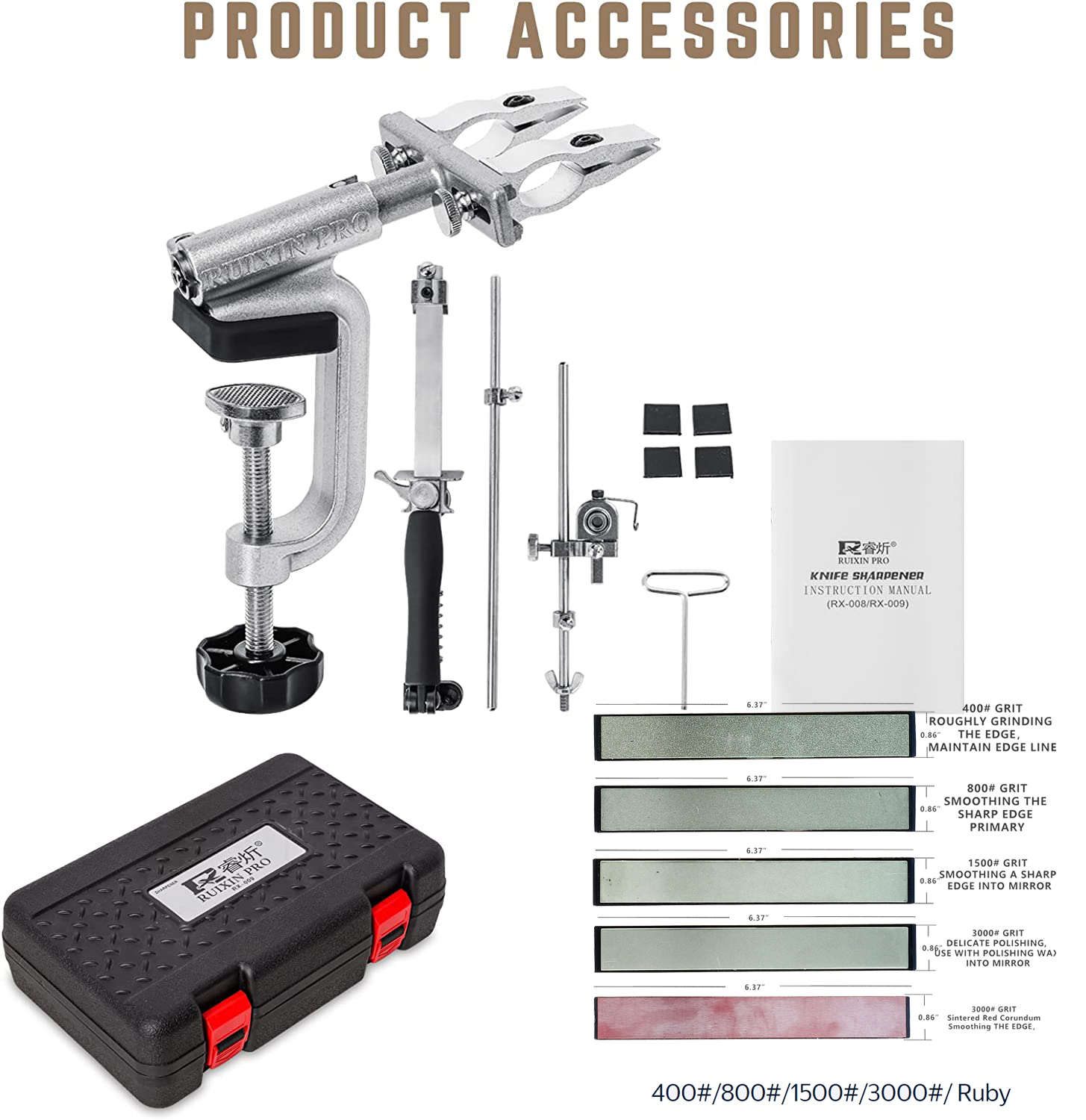 Professionele Apex messenslijpset, RuiXin Pro Rx009 slijpsysteemset met slijpsteen, Chef's Choice: Grey