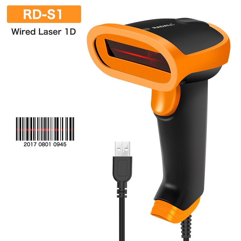 Radall Draadloze Barcode Scanner Wired 1D/2D Qr Code Reader Voor Inventaris Pos Terminal Pc Mac: RD-S1 Wired Laser