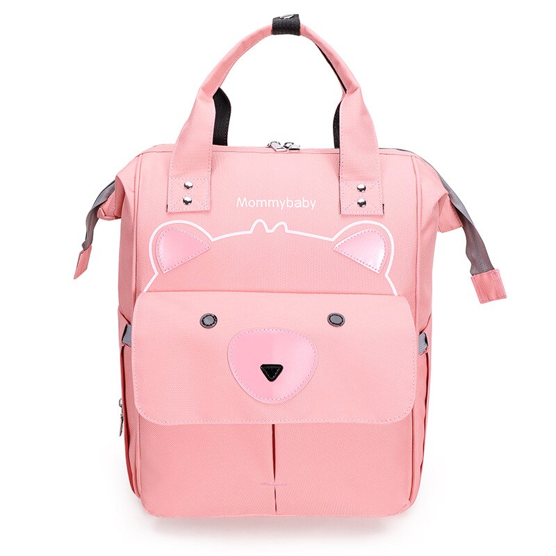 bolsa pañales mochila maternal pañalera LEQUEEN-Bolsa de pañales para bebés, mochila impermeable para mamá, bolsa de maternidad, bolsa de pañales para mantener el calor, cochecito de mamá: Pink bear