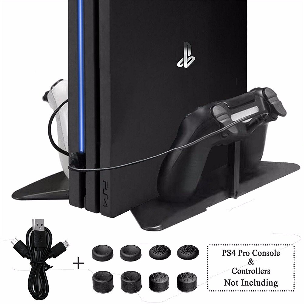 PS4 Pro / PS4 Slim Vertical Stand 2in1 with Dual Controller Holder Station and Dual Micro USB Charging Cable for PS4 Slim Pro