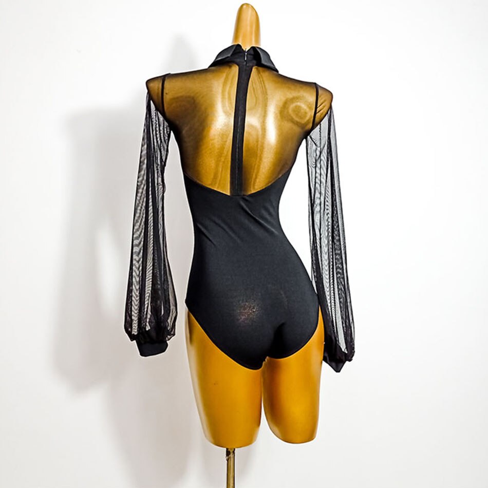 Latinalaista tanssia varten naisten musta pitkähihainen latinalaista tanssia varten tarkoitettu mekko, samba, tango, chacha-tanssiesitys  th501