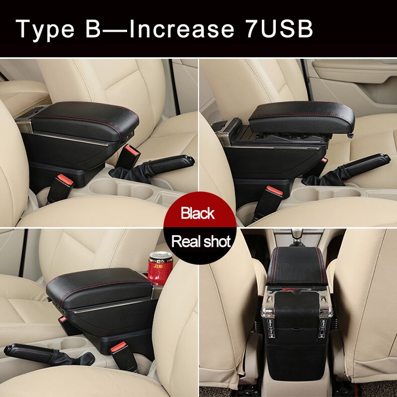 Boîte universelle d'accoudoir de voiture Auto accoudoir Central Pad Interface Usb Automobile boîte de rangement intérieure pièces de modification réglables: B Black red line