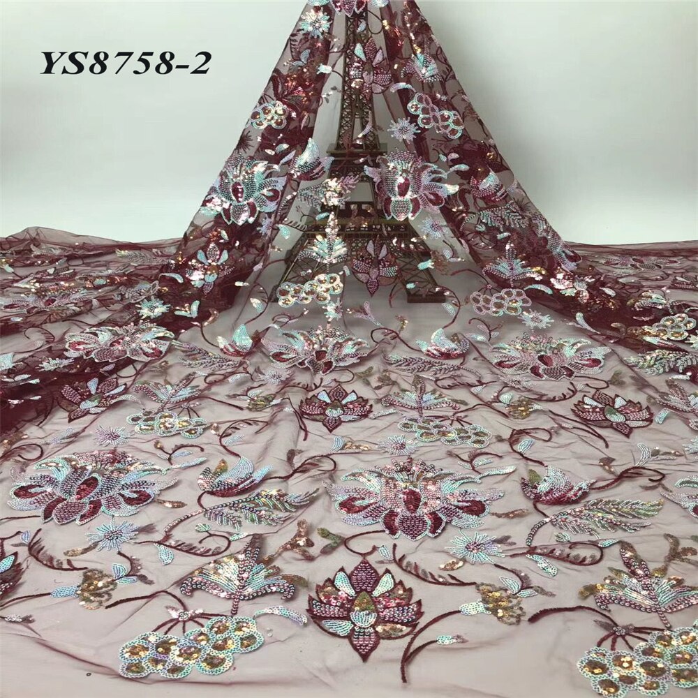 Europeu e americano estilo romântico novo lantejoulas bordado gaze transparente brilho design vestido de casamento 5 metros pano