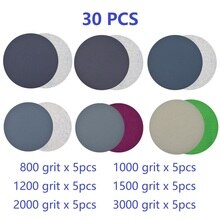30pcs 3 Inch 75mm Round Sandpaper Disk Sand Sheets Grit 800 1000 1200 1500 2000 3000 Hook and Loop Sanding Disc Polish