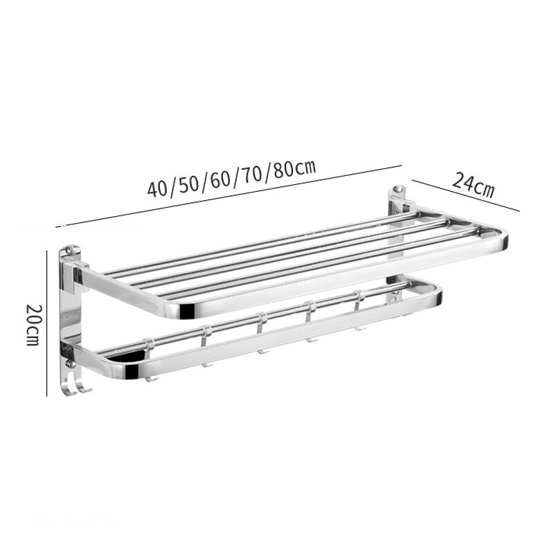 Wall Mounted Folding Movable Towel Rack Stainless Steel Polished Organizer Towel Holder Storage Shelf Hook bathroom Accessories