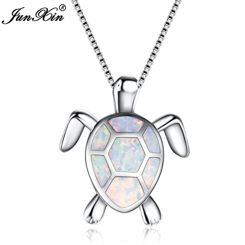 Vrouwen Blauw Groen Wit Opaal Turtles Ketting Mode Animal Bruiloft Sieraden 925 Sterling Zilveren Kettingen Hangers: White