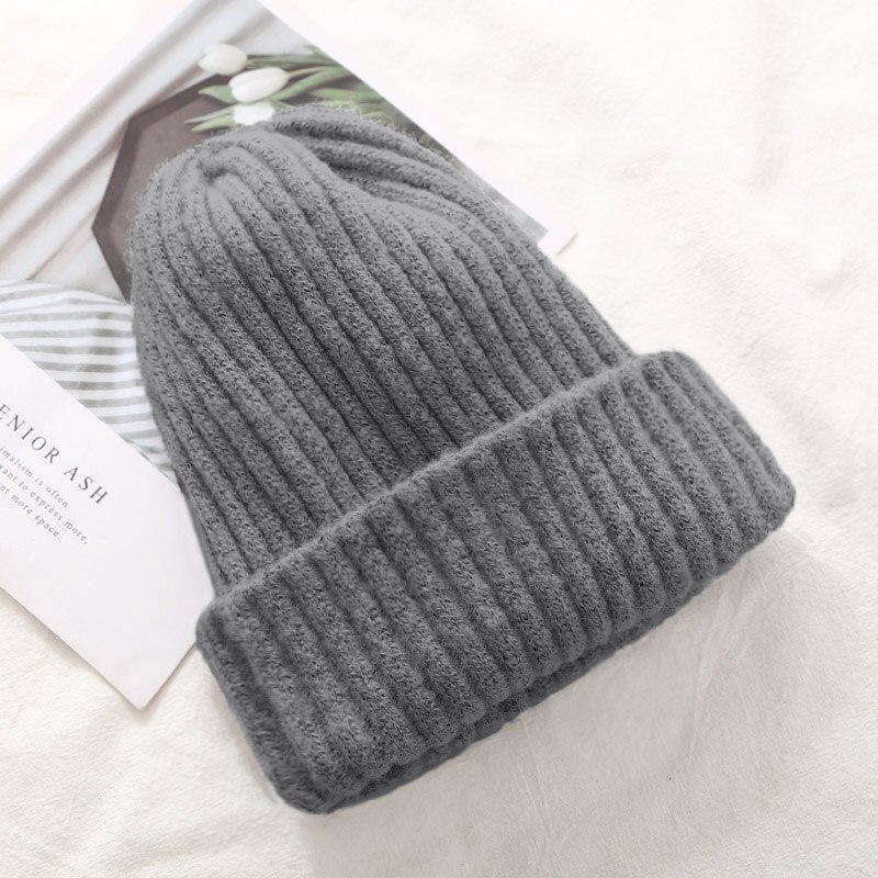 Bonnet tricoté à la pour femme, bonnet doux, épais et , collection hiver: Dark Grey