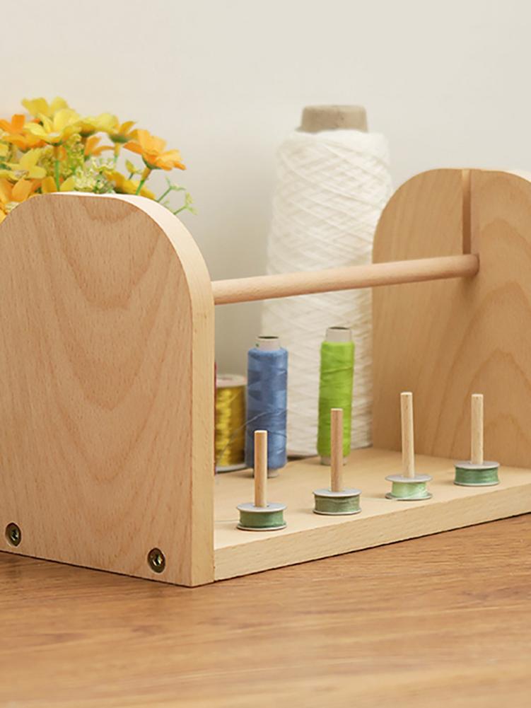 Wooden Thread Rack Thread Spool Holder With Horizontal Rotating Spindles And Vertical Static Spindles For Organizing Embroidery