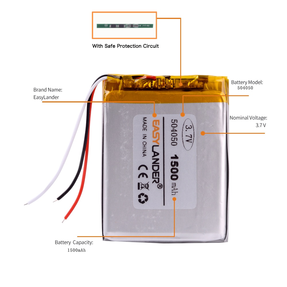 3 líneas 504050 3,7 V 1500MAH (batería de iones de litio de polímero/Li-ion) para reloj inteligente, GPS,mp3,mp4, teléfono móvil, altavoz