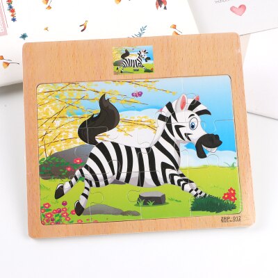 Wooden animal jigsaw baby puzzle children puzzles 3d baby enlightenment early educational toys funny game for kids toddler baby: Zebra