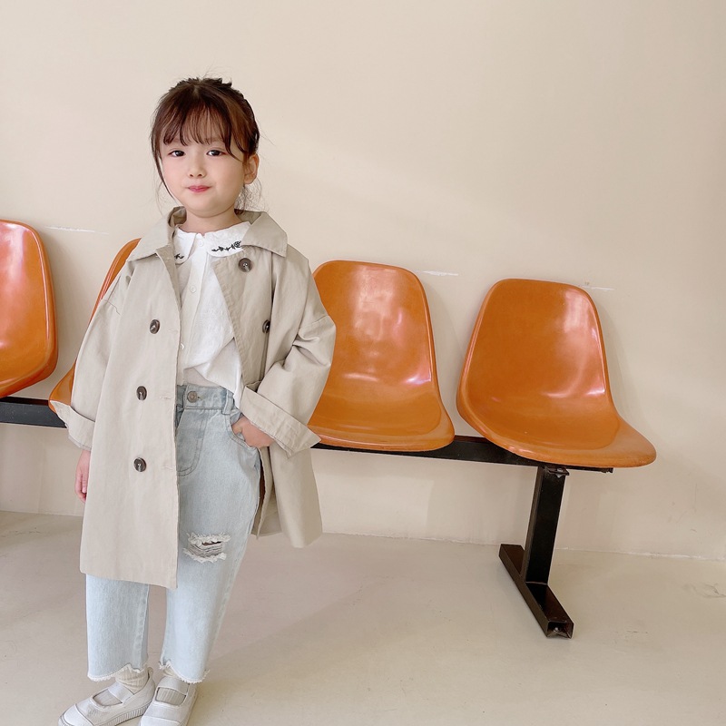 Giacche trench oversize tinta unita unisex moda autunno ragazzi e ragazze capispalla all-match in cotone sciolto: khaki / 3T