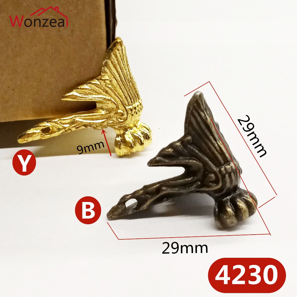 4 Stuks Antieke Bronzen Geel Hout Doos Voeten Been Hoek Protector Driehoek Rotan Gesneden Decoratieve Beugel Voor Meubels Hardware