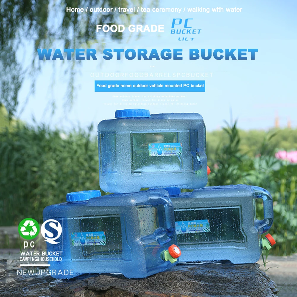 15-28L Drinking Water Bucket Driving Pure Water Tank Water Storage Carrier with Faucet for Outdoor Camping Cooking Picnic Hiking