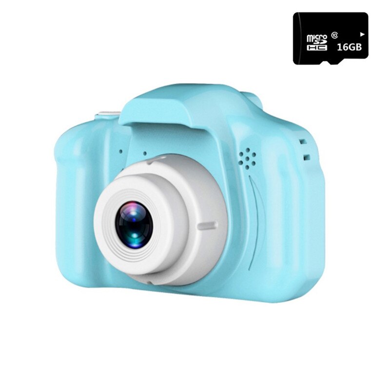 Real mini câmera crianças brinquedos dos desenhos animados 2 Polegada hd tela câmeras digitais gravador de vídeo filmadora língua comutação cronometrado tiro: Blue With 16 GB