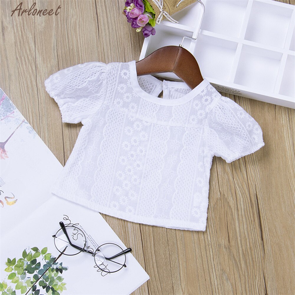 ARLONEET Kleidung Kleinkind Baby Mädchen Kurzarm Solide Spitze T-shirt Baby Mädchen Weiß Kurzarm Tops Shirts T Kleidung