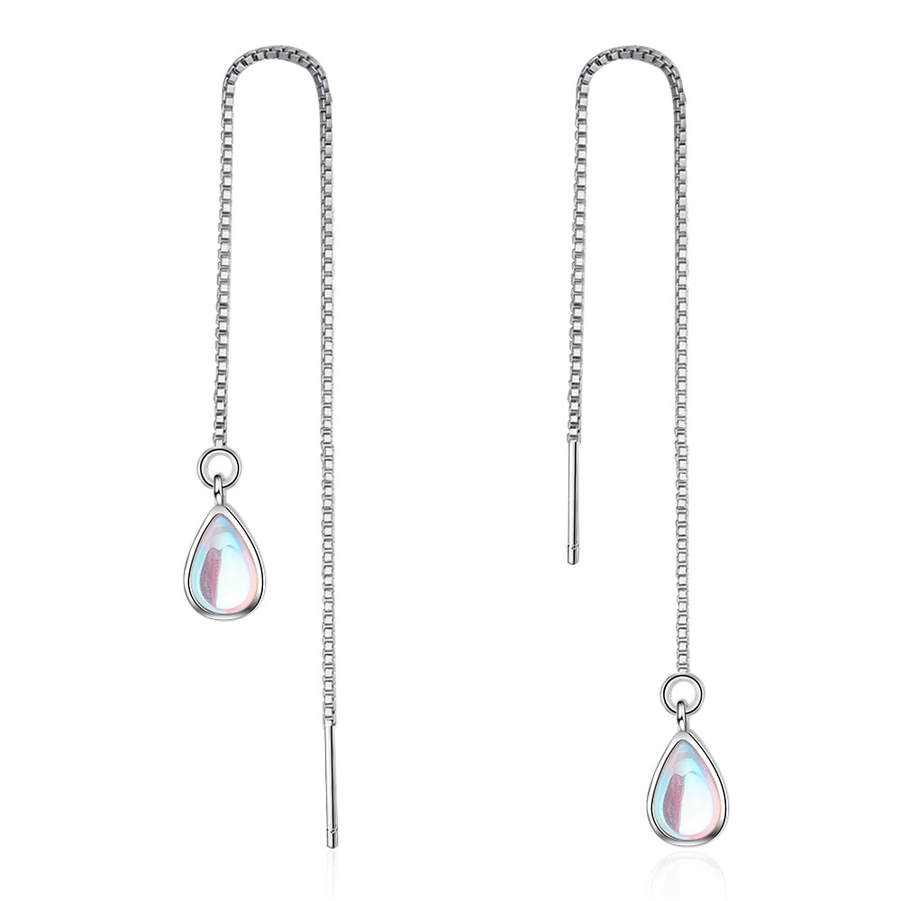 Trendy Water Opal Stone 925 Sterling Zilver Vrouwelijke Lange Kwast Stud Oorbellen Sieraden Voor Vrouwen