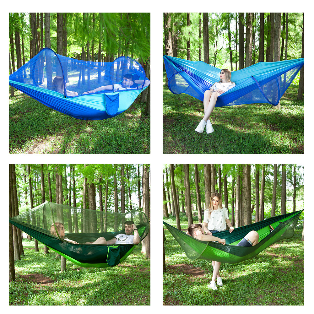 290*140 Hangmat Met Anti-Mug Outdoor Dubbele Nylon Parachute Doek Camping Klamboe Snel Open Hangmat