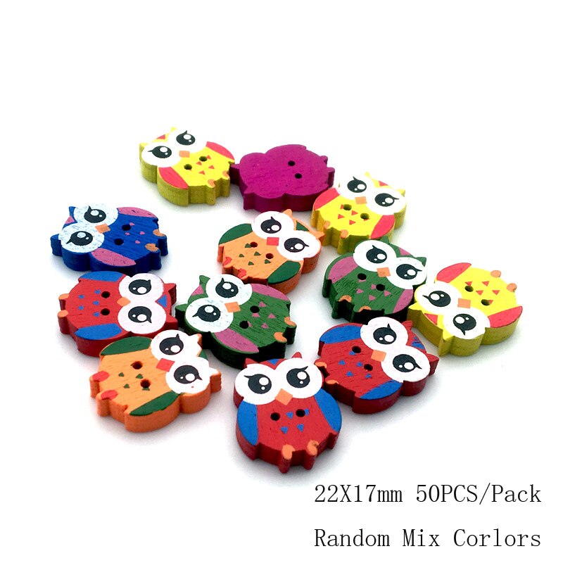 Vêtements de couture pour enfants, 50 pièces, 2/4 trous, boutons mixtes en bois, accessoires multicolores, forme mixte Animal/fleur, bricolage, Scrapbooking13-25mm: SC211  22X17mm