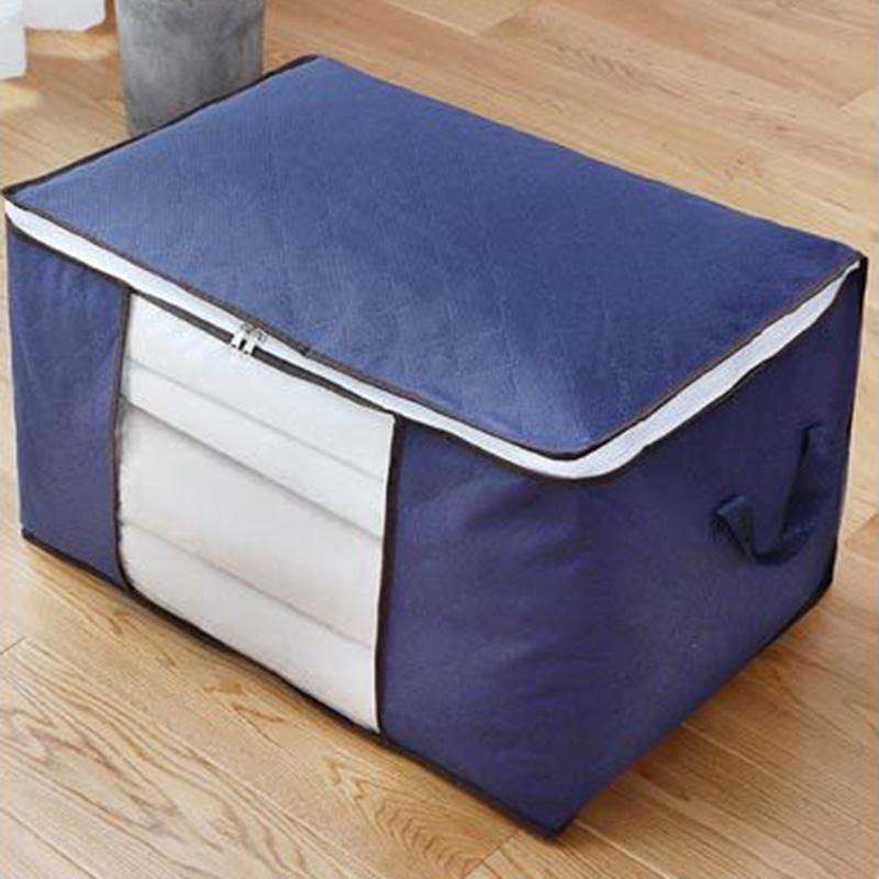 Sac De voyage De grande capacité sac De rangement De vêtements Non tissés sac De finition De couette translucide sac De vêtements ménagers Bolsa De Viaje: Blue-1