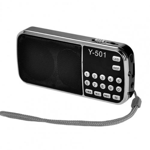 Mini Portable Y-501 FM Radio Digital Support TF Card USB AUX Portable LED Flashlight Audio Music Player Speaker for Mobile Phone: black