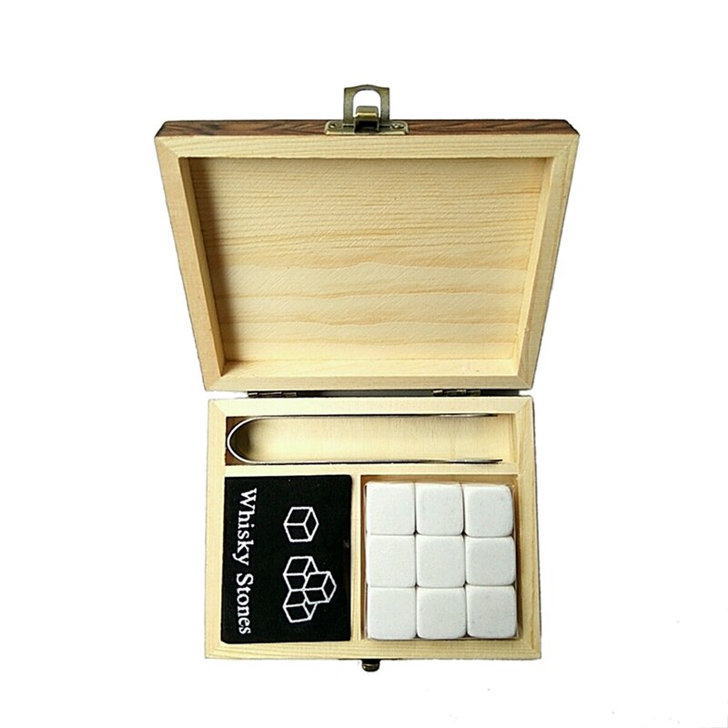 2 sæt whisky sten med ord trækasse whisky klipper sten firkantet sten træ kasse - grå & hvid