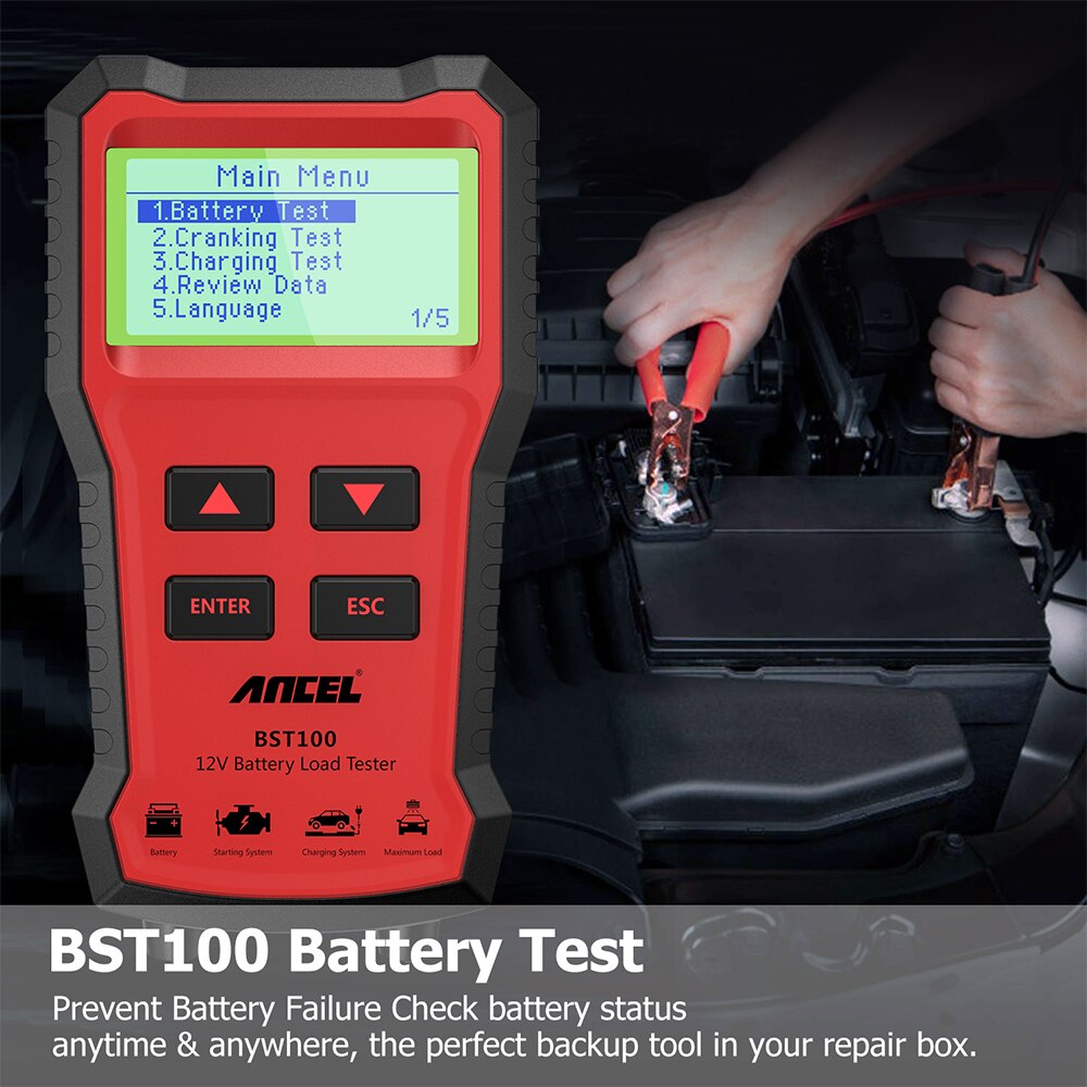 ANCEL BST100 Car Start Battery 12 Volt Battery Multi Languages Battery Tool for Cranking Test Charging Auto Battery Tester