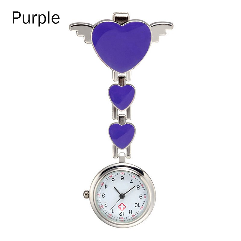 Relojes diales de bolsillo para enfermera, broche redondo de cuarzo con banda de Ángel, relojes colgantes para Doctor TT @ 88: Púrpura