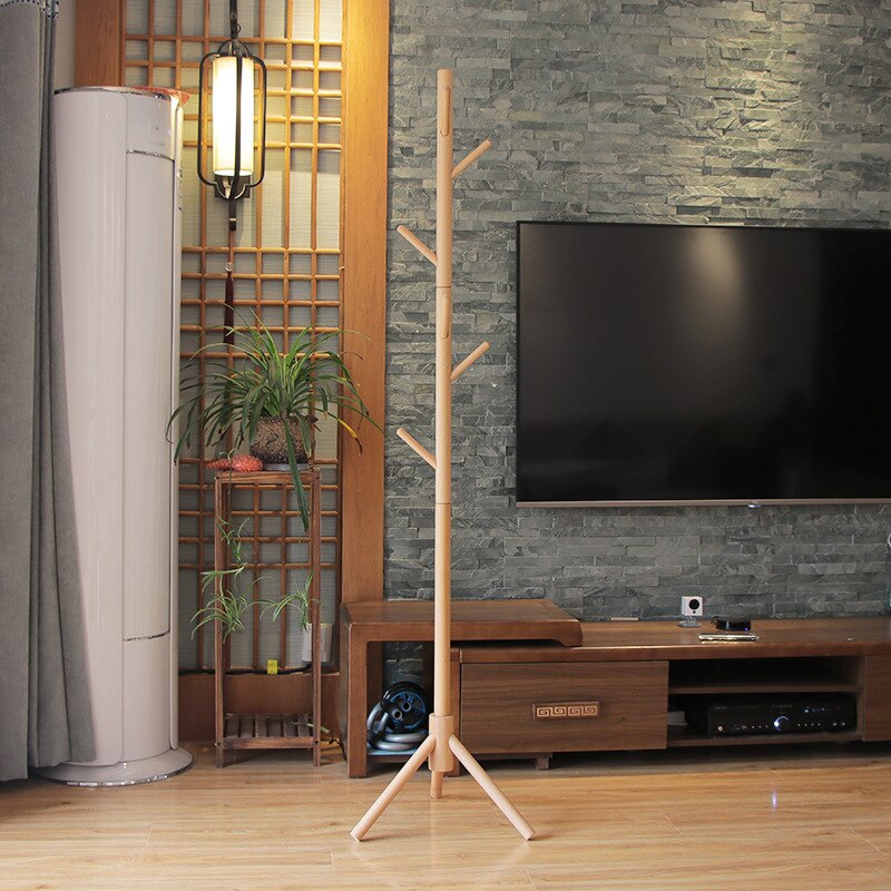 Wood Tree Coat Rack Stand Wooden Coat Rack Free Standing With 8 Hooks For Coats Hats Scarves Clothes Handbags