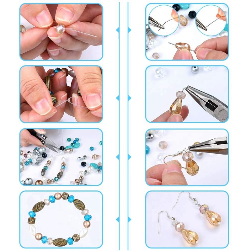 1960 stk / sæt smykkefremstillingssæt med perler smykketænger til halskæde armbåndsøreringe og reparation