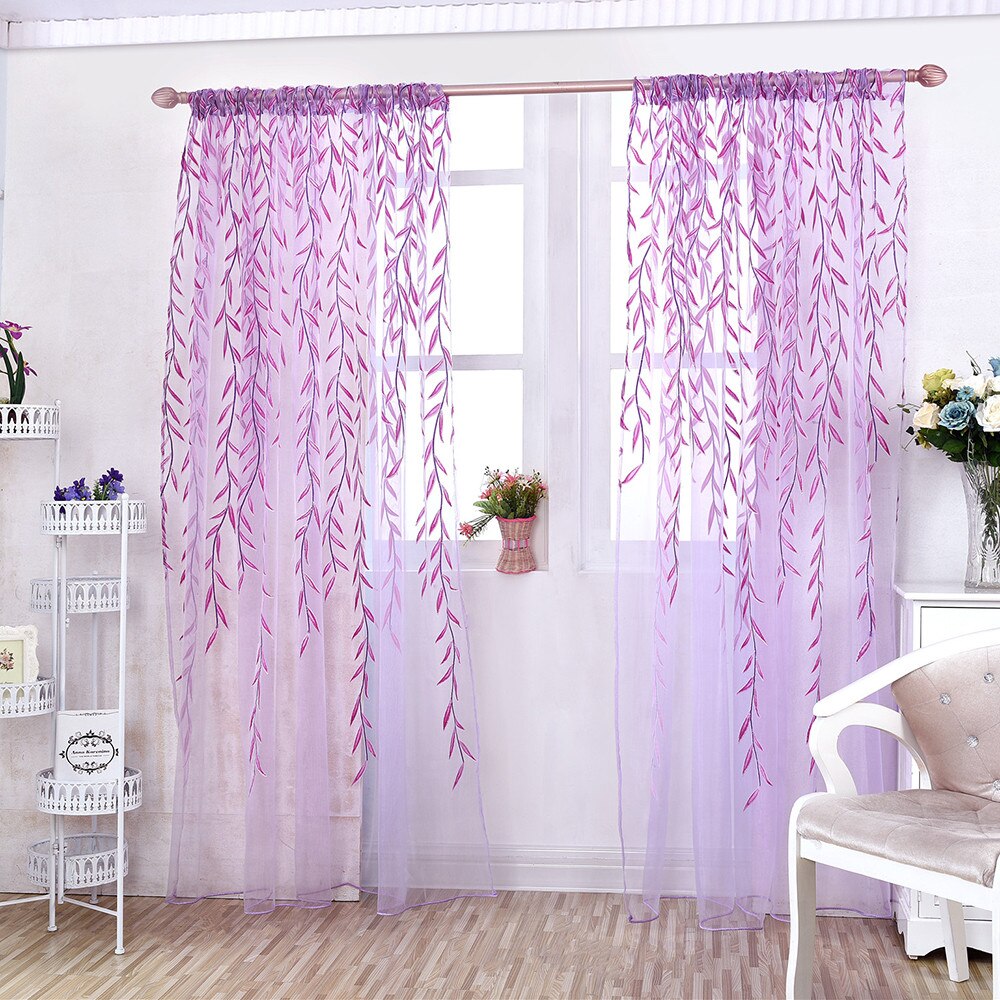 Wilg Voile Tule Kamer Gordijn Sheer Voile Panel Gordijnen Gordijn Voor Woonkamer Slaapkamer Gedrukt Gordijnen Gordijnen # P: C