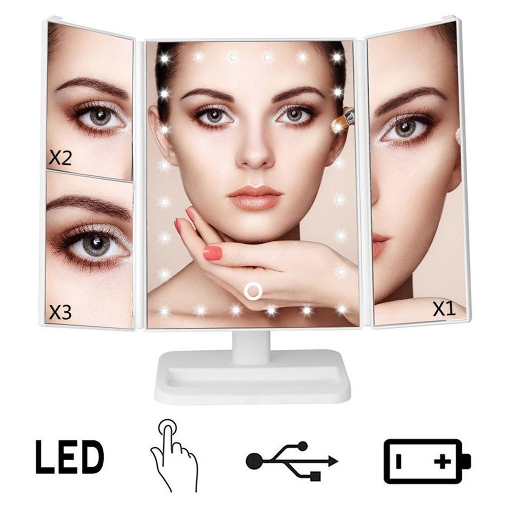 LED Make Up Mirror Illuminated Make Up Mirror Cosmetic Light Stand 3-folding Mirror 22 Light-emitting Makeup Mirror