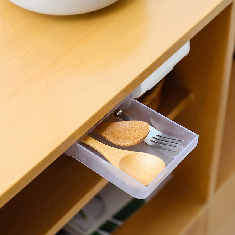 1pcs Paste Plastic Desk Storage Case Self-Adhesive Under Desk Drawer Makeup Organizer Hidden Sticky Sundries Storage Box