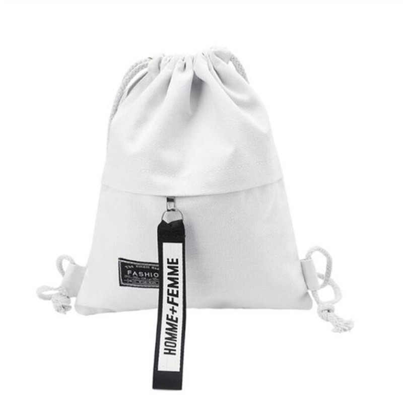 Canvas Drawstring Backpack School Gym Canvas Drawstring Bag Canvas Storage Pack Rucksack Pouch For School Back Pack For Teen: White