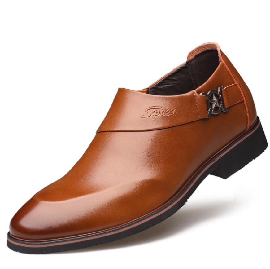 Goxpacer business sko mænd bryllup sko vintage metal spænde læder flats sko pu åndbar: Brun / 8