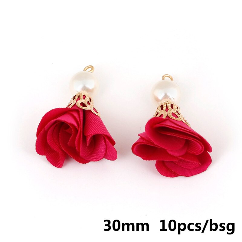 10 stücke 30mm Gold Caps Tuch Stoff Blume Perle Quasten Für Armband Halskette Schmuck Machen DIY Ohrring Erkenntnisse: Fuchsia