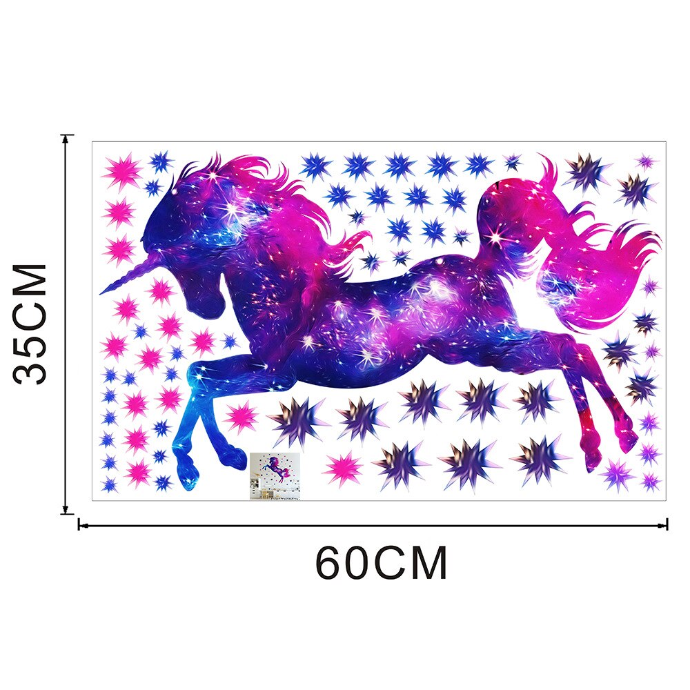 Farverige galakse enhjørning og stjerner 3d væg klistermærker kunst magisk hest hjem indretning til børns stue soveværelse