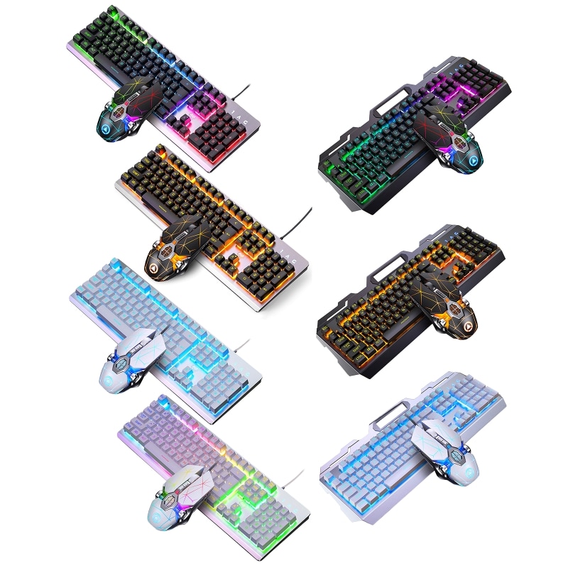 104Keys RGB Aluminum Alloy Gaming Keyboard and RGB Gaming Mouse Set with Mobile Phone Stand Function Key