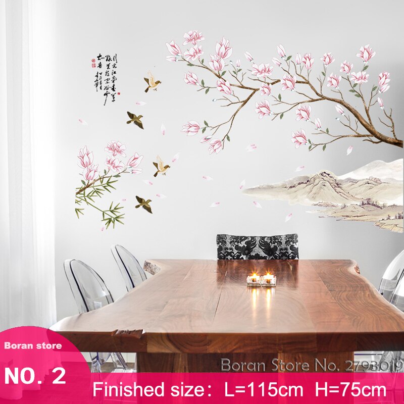 9 slags store lysblomster vægklistermærker træfugl boligindretning til sofa tv kinesisk stil boligindretning til soveværelse stue: 02