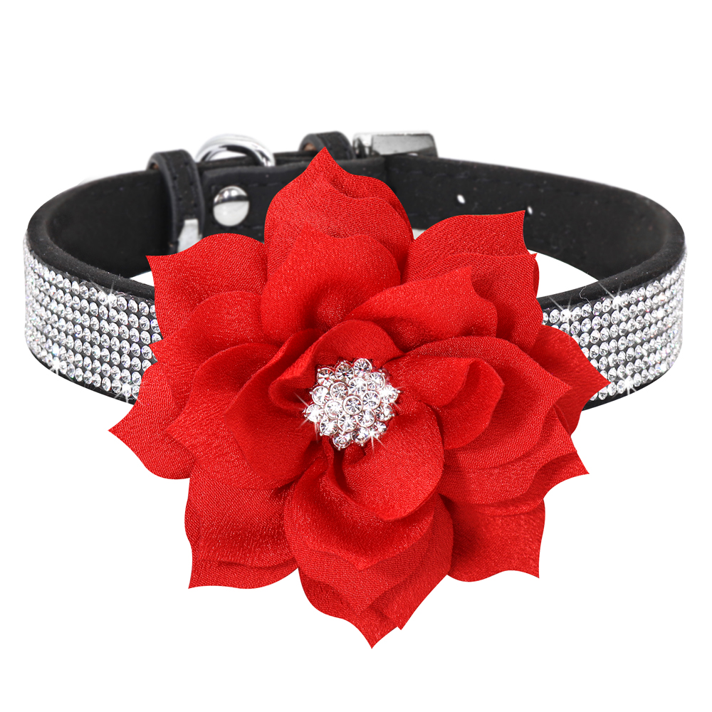 Bling Strass Halsband Met Bloem Accessoire Zachte Suède Kat Puppy Halsbanden Ketting Voor Small Medium Honden Katten: S / WHITE