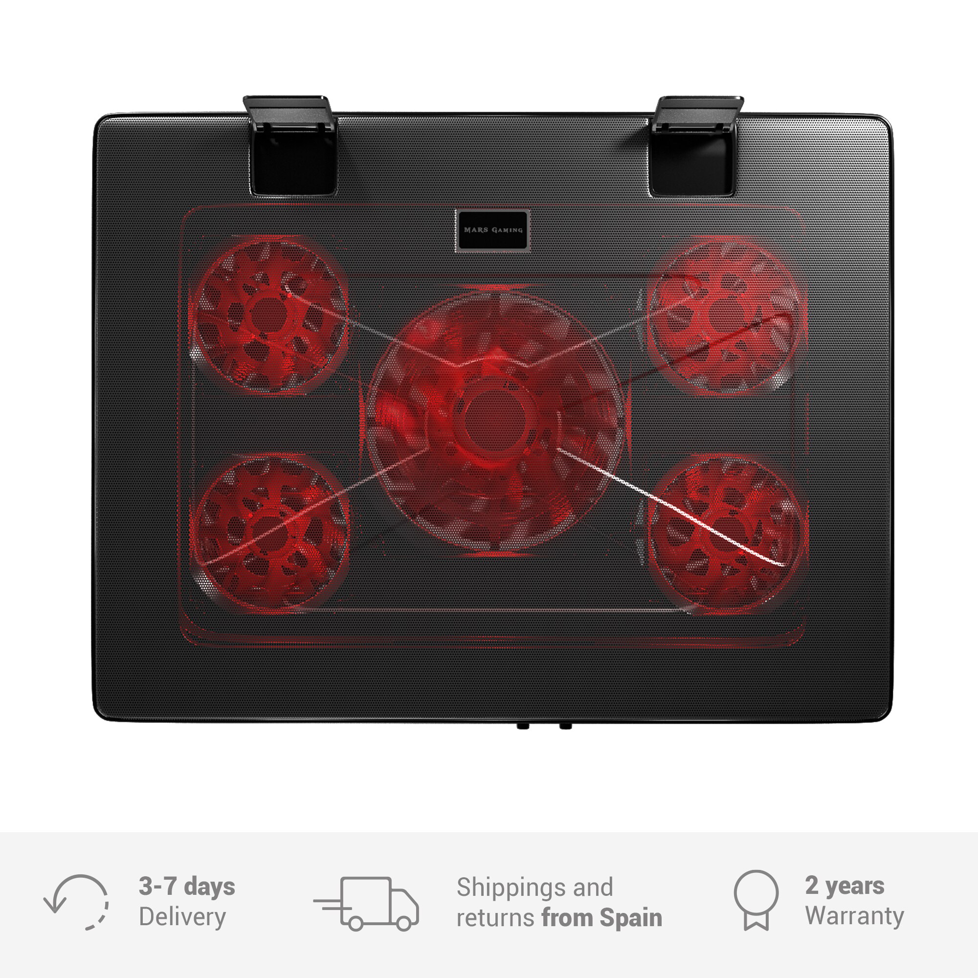 Mars Gaming MNBC2, Base Refrigeradora para PC, hasta 17.3", Refrigerador Portatil 5 ventiladores, LED roja, 2 x USB2.0