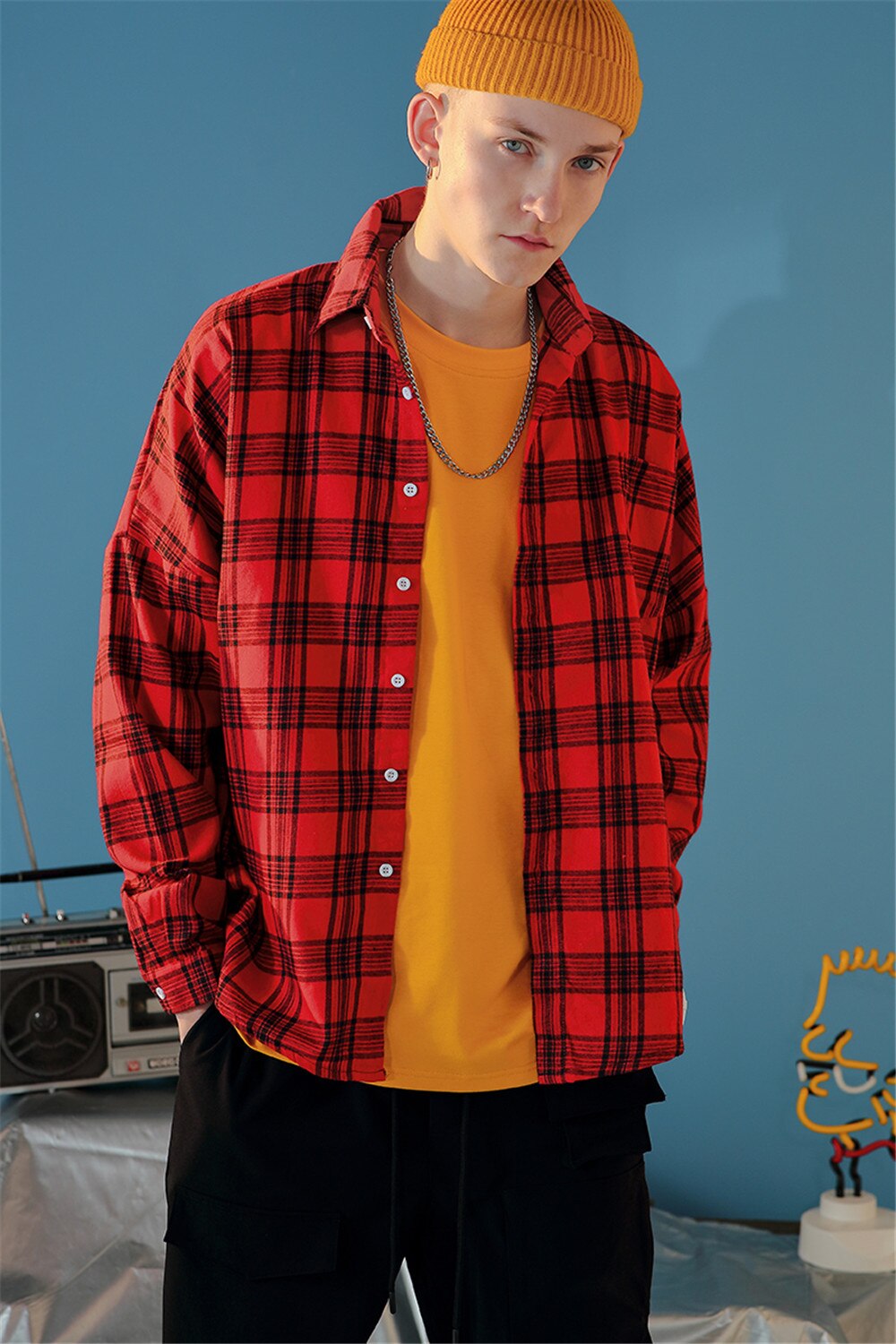 Raibaallu 100% Katoen Mannen Plaid Shirt Slim Fit Lente Herfst Mode Kleuren Mannelijke Toevallige Zachte Lange Mouwen Shirts Mannen blouse