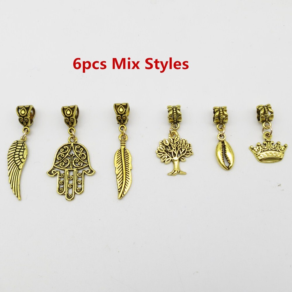 6 Stks/pak Gouden Viking Charms Haar Vlecht Dread Dreadlock Baard Kralen Manchetten Ringen Sieraden Voor Vrouwen Haaraccessoires