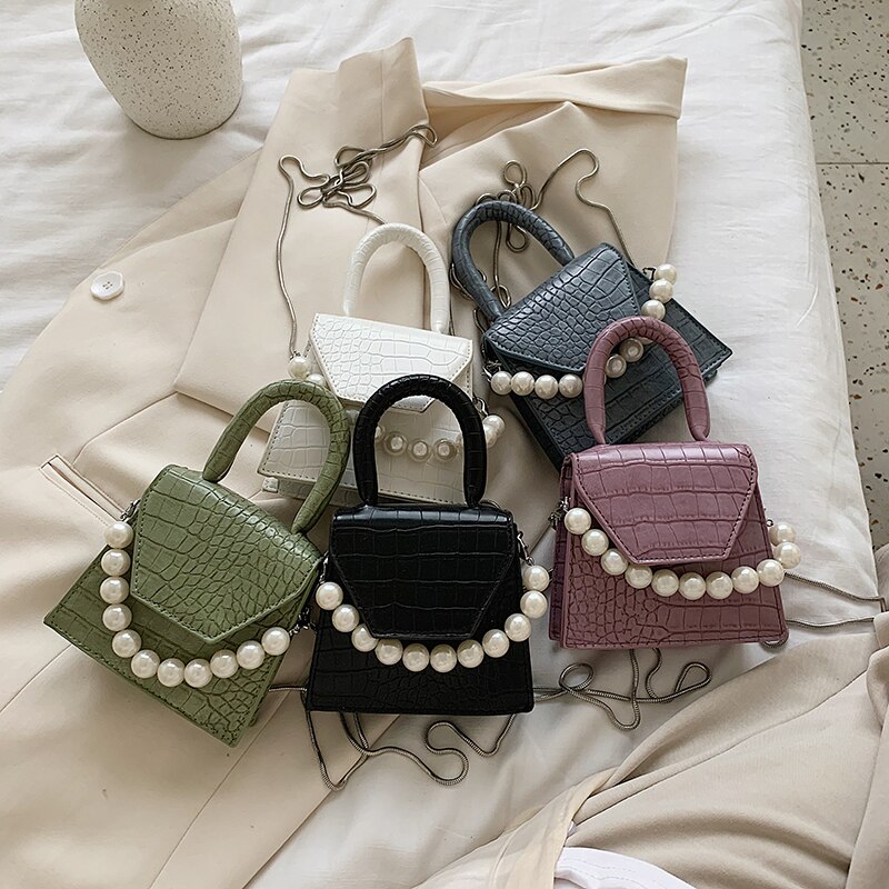 Perle poignée Super mini en cuir PU sacs à bandoulière pour femmes sac à bandoulière voyage sacs à main motif pierre