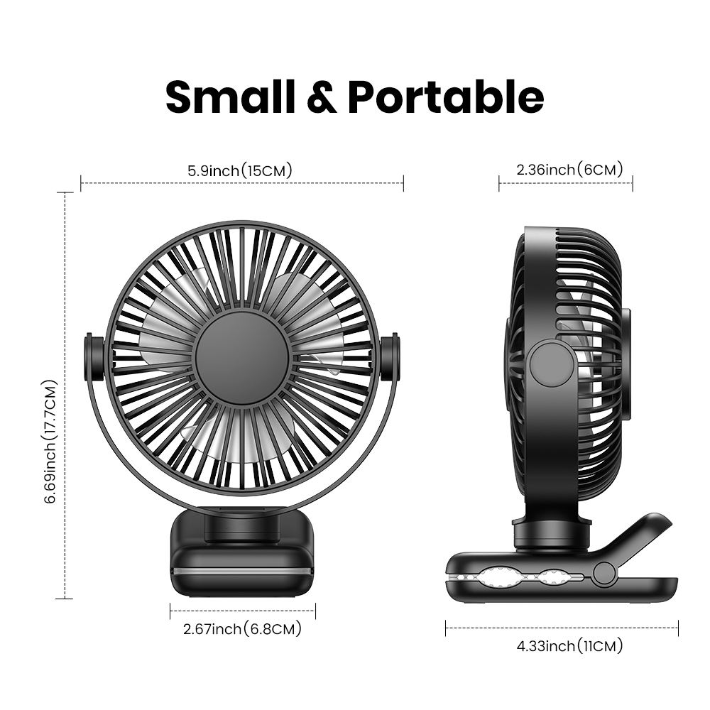 TOPK Mini ventilador portátil con clip, ventilador de escritorio USB, viento silencioso de 3 velocidades 720 ° Ventilador eléctrico personal giratorio, ventiladores de pie para habitación y hogar