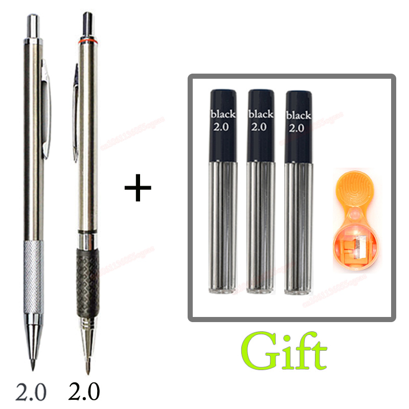 2.0 Mm Mechanical Pencil Full Metal Automatic 2mm Color Pen School Black Lead Color Refill For Painting Engineering Drawing: Lavender