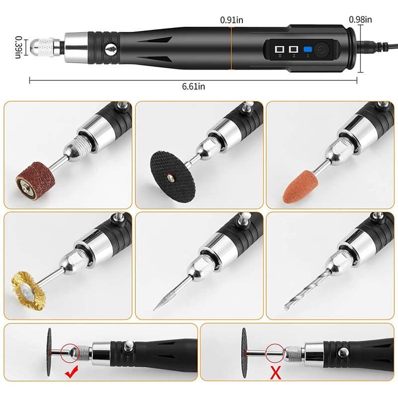 161PCS 30W Corded Rotary Power Tool Kit Mini 3 Speeds Adjust Grinding Machine Lightweight Nail Drill USB Engraving Pen